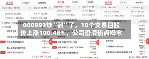 000993炒“翻”了，10个交易日股价上涨100.48%，公司澄清热点概念
