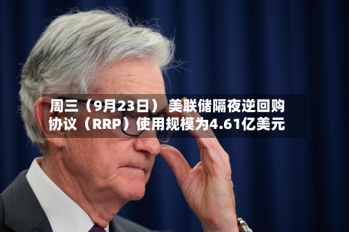 周三（9月23日） 美联储隔夜逆回购协议（RRP）使用规模为4.61亿美元