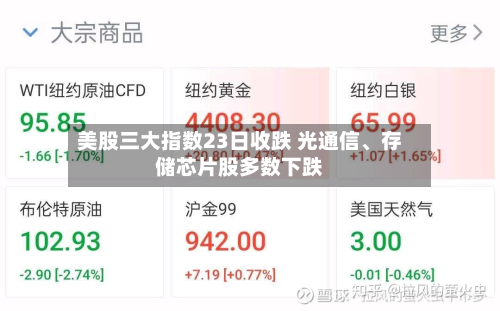 美股三大指数23日收跌 光通信	、存储芯片股多数下跌-第2张图片