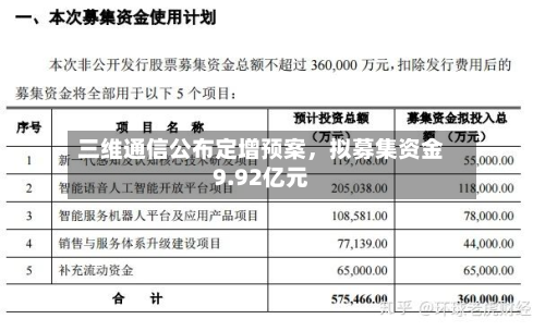 三维通信公布定增预案,拟募集资金9.92亿元